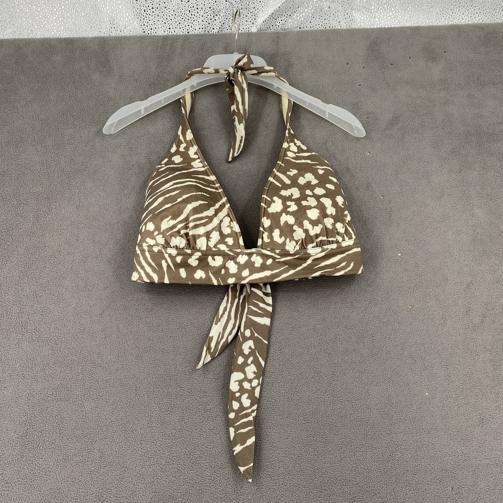 Victoria's Secret Womens Animal Print Halter Bikini Top Brown Cream Zebra L